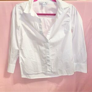 Lady Boss Button-up White Collar Shirt Top Office XS Extra Small Petite Old Navy